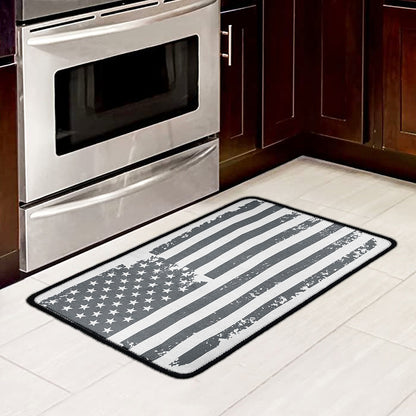 Grey Grunge American Flag Print Kitchen Mat