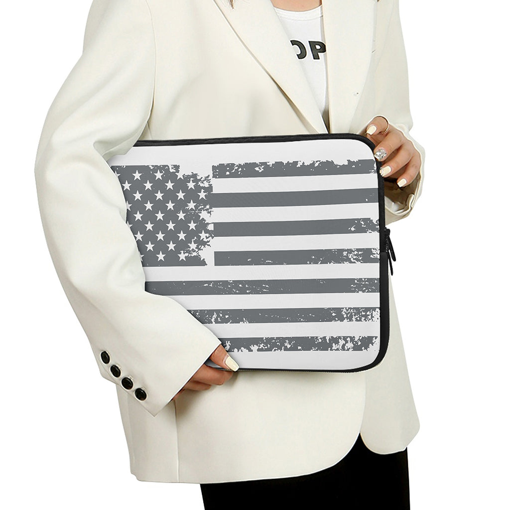 Grey Grunge American Flag Print Laptop Sleeve