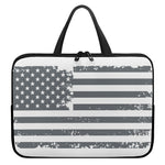 Grey Grunge American Flag Print Laptop Sleeve With Handle