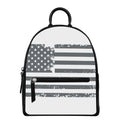 Grey Grunge American Flag Print Leather Backpack
