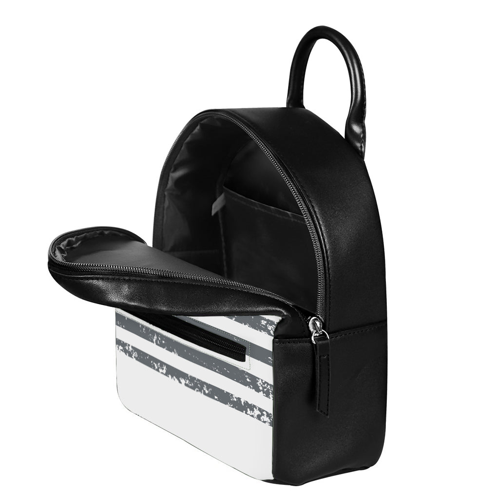 Grey Grunge American Flag Print Leather Backpack