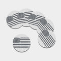 Grey Grunge American Flag Print Leather Coaster Set