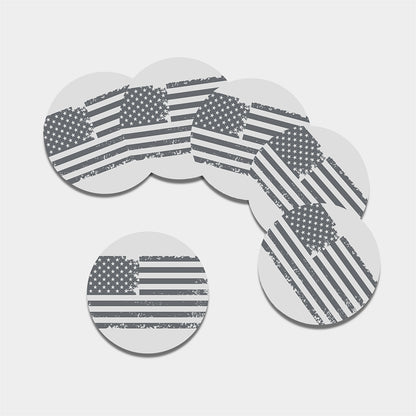 Grey Grunge American Flag Print Leather Coaster Set