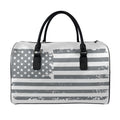 Grey Grunge American Flag Print Leather Duffel Bag