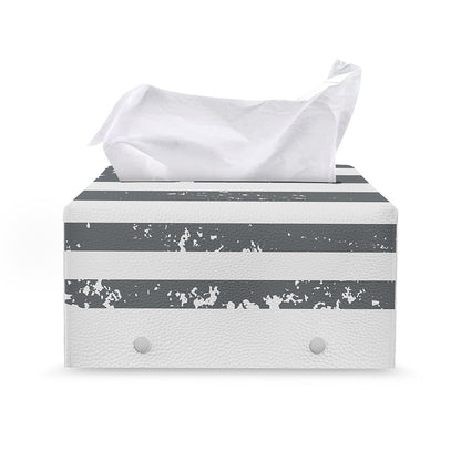 Grey Grunge American Flag Print Leather Tissue Box Cover