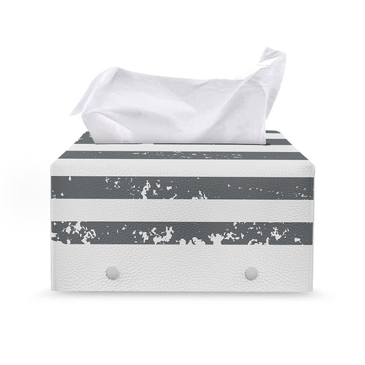 Grey Grunge American Flag Print Leather Tissue Box Cover