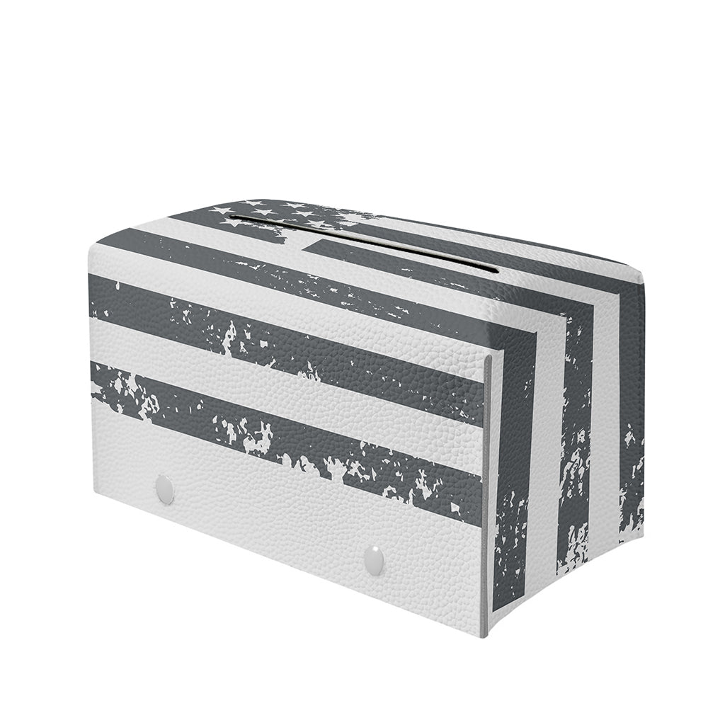 Grey Grunge American Flag Print Leather Tissue Box Cover