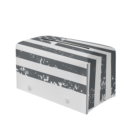 Grey Grunge American Flag Print Leather Tissue Box Cover