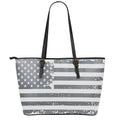 Grey Grunge American Flag Print Leather Tote Bag With Zipper