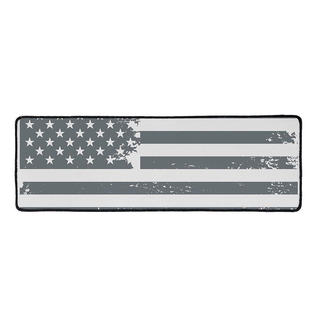 Grey Grunge American Flag Print Long Kitchen Mat