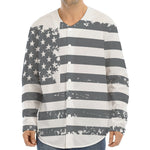 Grey Grunge American Flag Print Long Sleeve Baseball Jersey