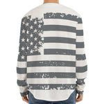 Grey Grunge American Flag Print Long Sleeve Baseball Jersey