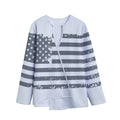 Grey Grunge American Flag Print Long Sleeve Short Coat