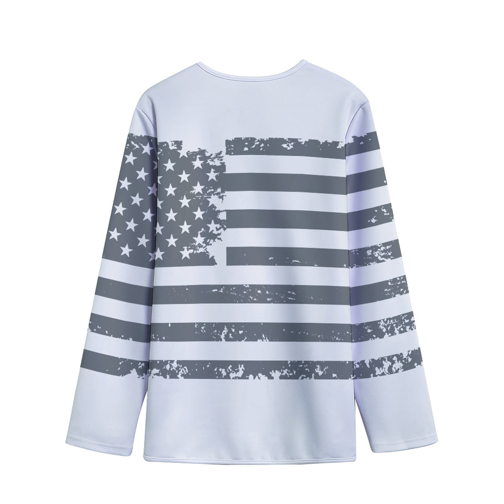Grey Grunge American Flag Print Long Sleeve Short Coat