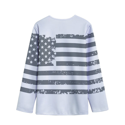 Grey Grunge American Flag Print Long Sleeve Short Coat