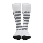 Grey Grunge American Flag Print Long Socks
