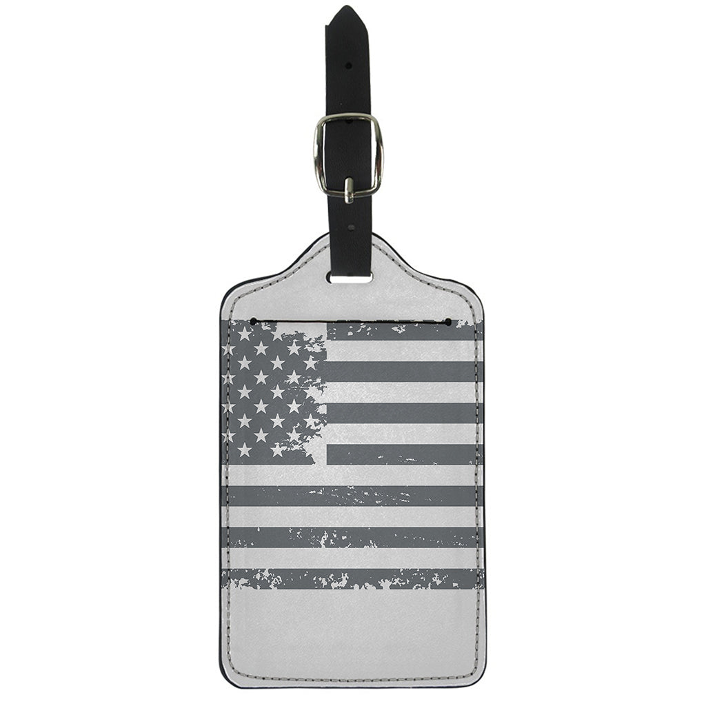 Grey Grunge American Flag Print Luggage Tag
