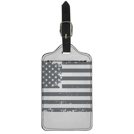 Grey Grunge American Flag Print Luggage Tag