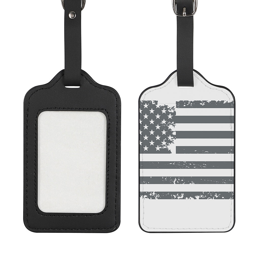 Grey Grunge American Flag Print Luggage Tag