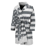 Grey Grunge American Flag Print Men's Bathrobe