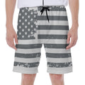 Grey Grunge American Flag Print Men's Beach Shorts