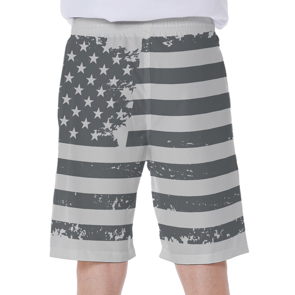 Grey Grunge American Flag Print Men's Beach Shorts