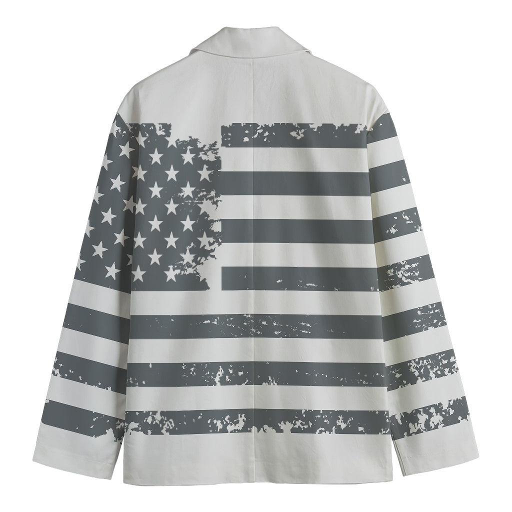 Grey Grunge American Flag Print Men's Blazer