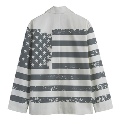 Grey Grunge American Flag Print Men's Blazer