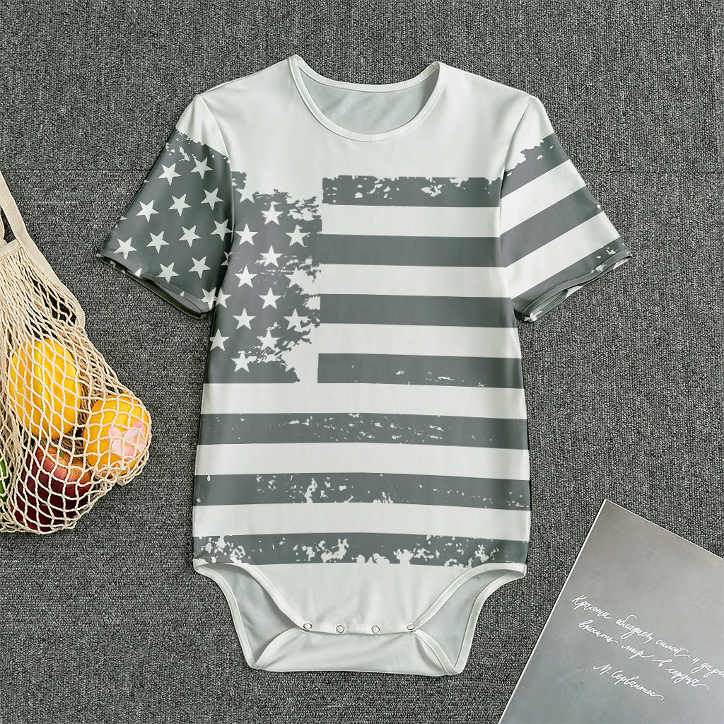 Grey Grunge American Flag Print Men's Bodysuit