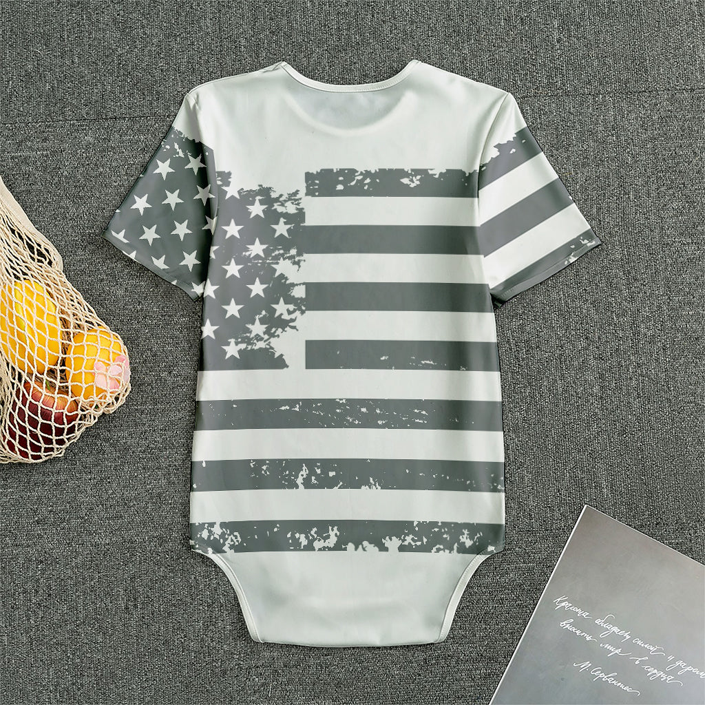 Grey Grunge American Flag Print Men's Bodysuit