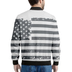 Grey Grunge American Flag Print Men's Bomber Jacket