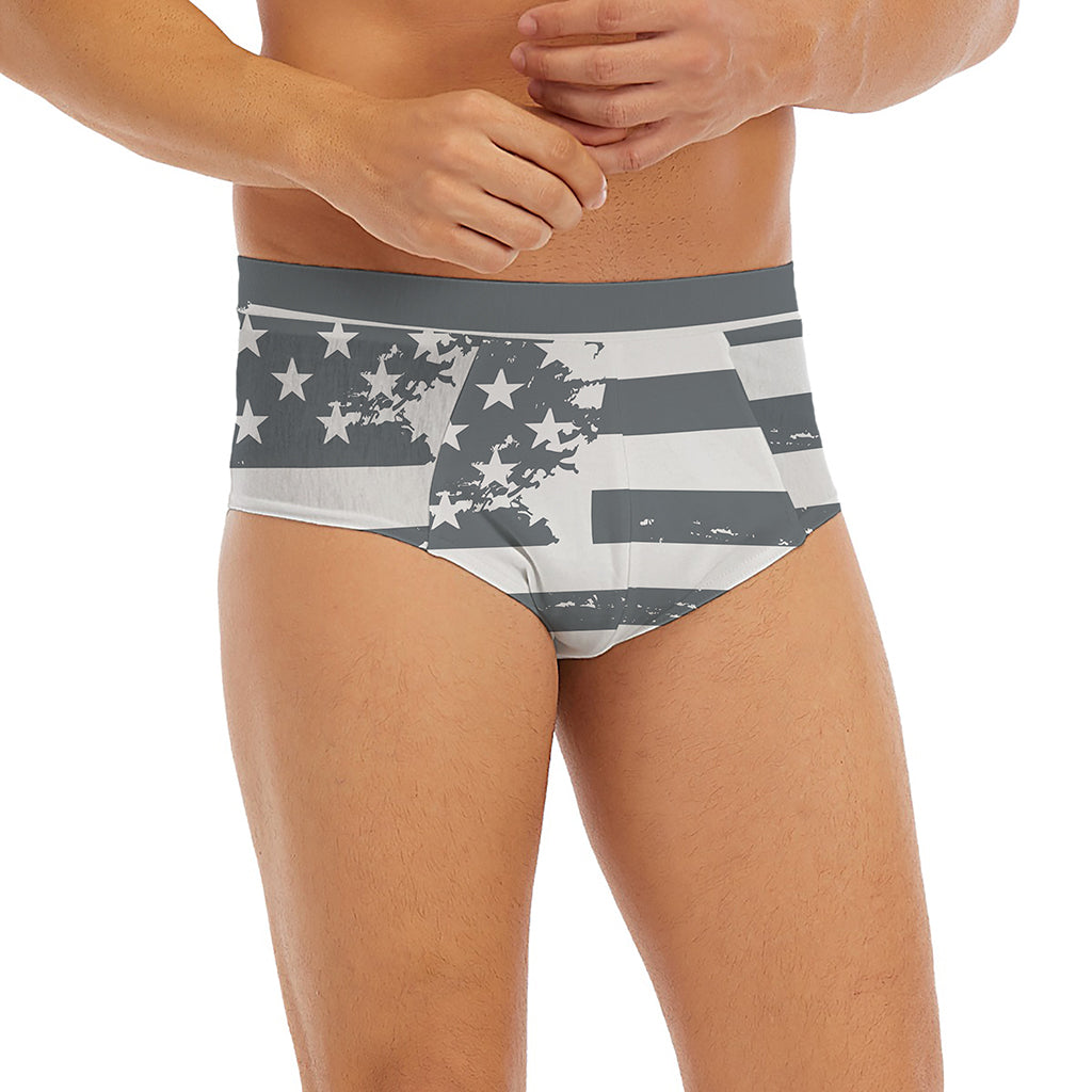 Grey Grunge American Flag Print Men's Briefs