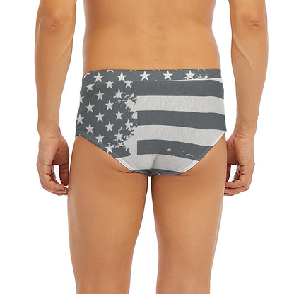 Grey Grunge American Flag Print Men's Briefs