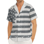 Grey Grunge American Flag Print Men's Deep V-Neck Shirt