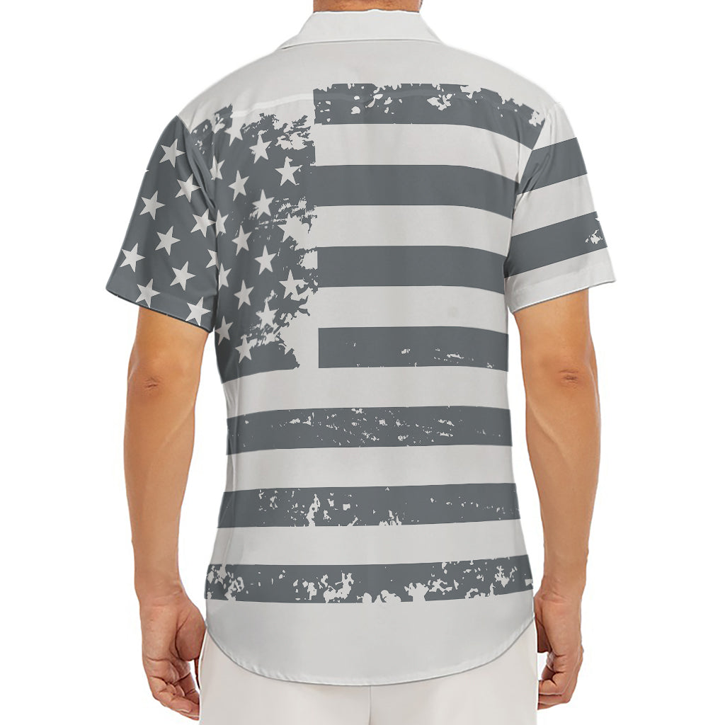 Grey Grunge American Flag Print Men's Deep V-Neck Shirt