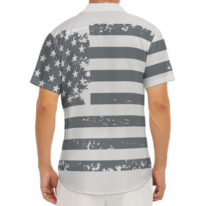Grey Grunge American Flag Print Men's Deep V-Neck Shirt