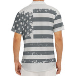 Grey Grunge American Flag Print Men's Deep V-Neck Shirt