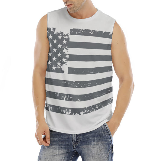 Grey Grunge American Flag Print Men's Fitness Tank Top
