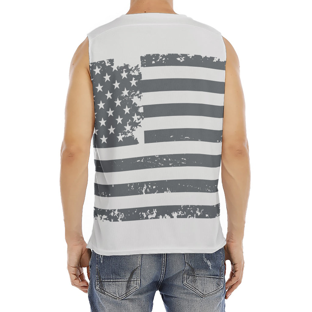 Grey Grunge American Flag Print Men's Fitness Tank Top