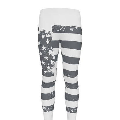 Grey Grunge American Flag Print Men's leggings