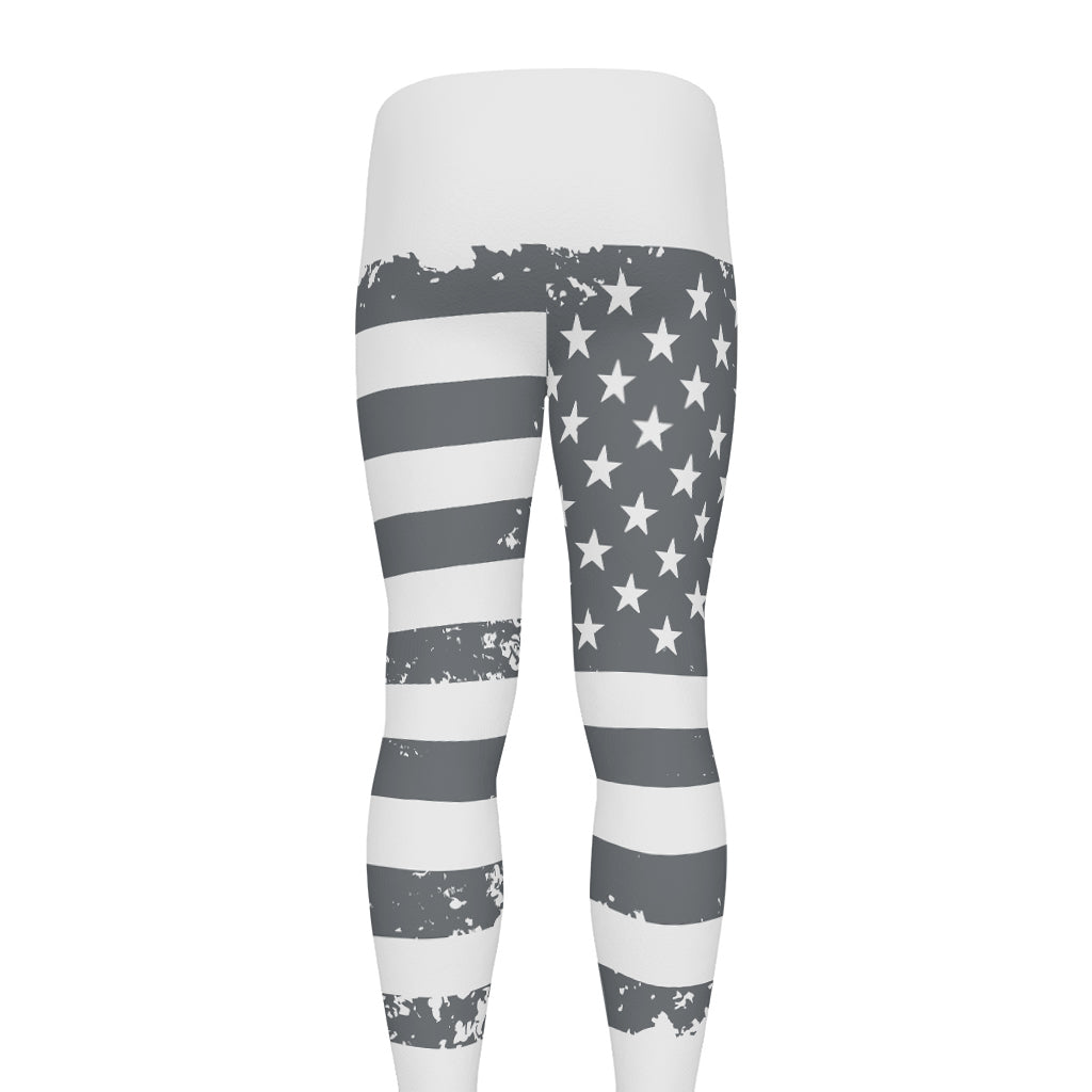 Grey Grunge American Flag Print Men's leggings