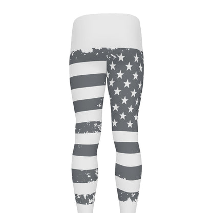 Grey Grunge American Flag Print Men's leggings