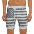 Grey Grunge American Flag Print Men's Long Boxer Briefs