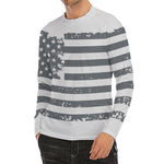 Grey Grunge American Flag Print Men's Long Sleeve Rash Guard