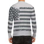 Grey Grunge American Flag Print Men's Long Sleeve Rash Guard