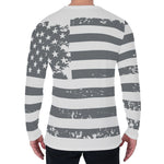 Grey Grunge American Flag Print Men's Long Sleeve T-Shirt