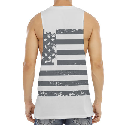 Grey Grunge American Flag Print Men's Muscle Tank Top