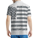 Grey Grunge American Flag Print Men's Polo Shirt