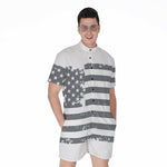 Grey Grunge American Flag Print Men's Rompers