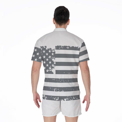 Grey Grunge American Flag Print Men's Rompers